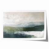 Abstract landscape wall art print showcasing vibrant colors of blue, green, and orange, designed to enhance modern decor, rolled and ready for framing.
