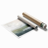 Abstract landscape wall art print showcasing vibrant hues of blue, green, and gold, rolled for easy shipping, perfect for modern home decor.