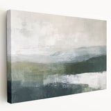 Abstract landscape wall art on stretched canvas showcases vibrant colors and dynamic shapes, enhancing modern decor with a contemporary flair. The side view highlights the canvas's depth, perfect for creating a striking focal point in any room.