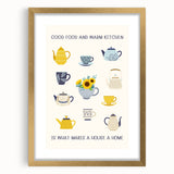 Extra large abstract art print with textured design in neutral and gold tones, framed with a gold mat.