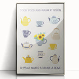 Large art print of assorted fruits in vibrant colors on acrylic, framed in silver, suitable for modern kitchen decor.