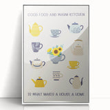 Mid-century modernist art featuring abstract food and drink motifs in pastel shades, framed acrylic.