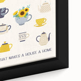 Close-up of black wall art featuring colorful, textured depictions of food and drinks on a large framed canvas.