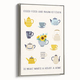 Framed canvas of a vintage poster featuring a colorful landscape painting with black borders, ideal for dining room decor.