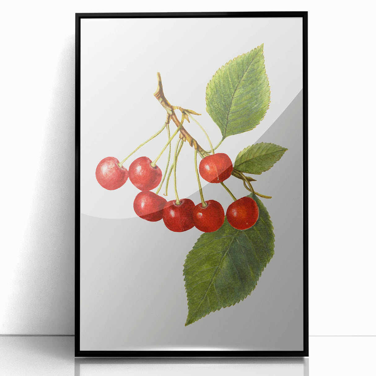 Large abstract wall art featuring assorted fruits in vibrant colors on a black acrylic framed print.