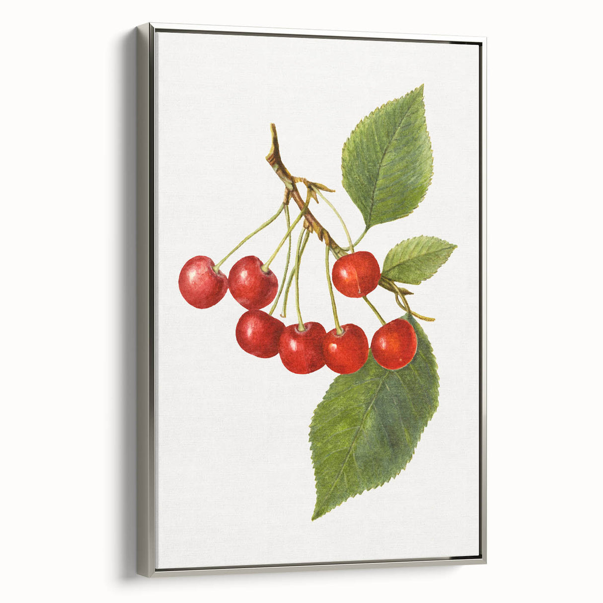 Framed canvas featuring a colorful vintage poster of assorted fruits, ideal for kitchen wall decor.