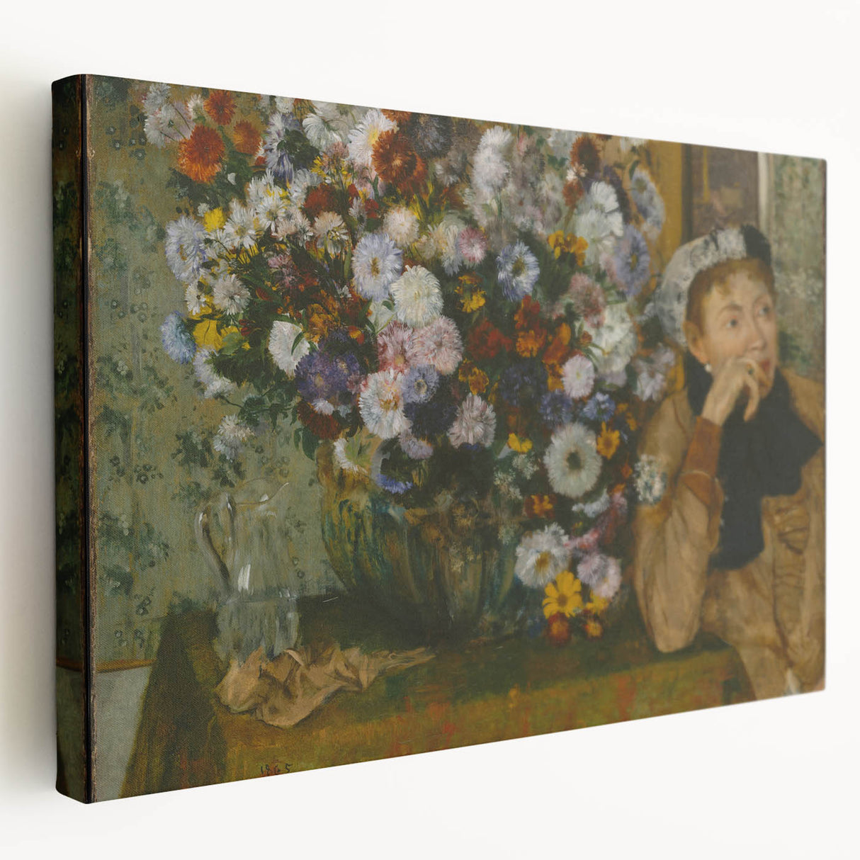 A Woman Seated Beside a Vase of Flowers by Degas: Classic Wall Art Print