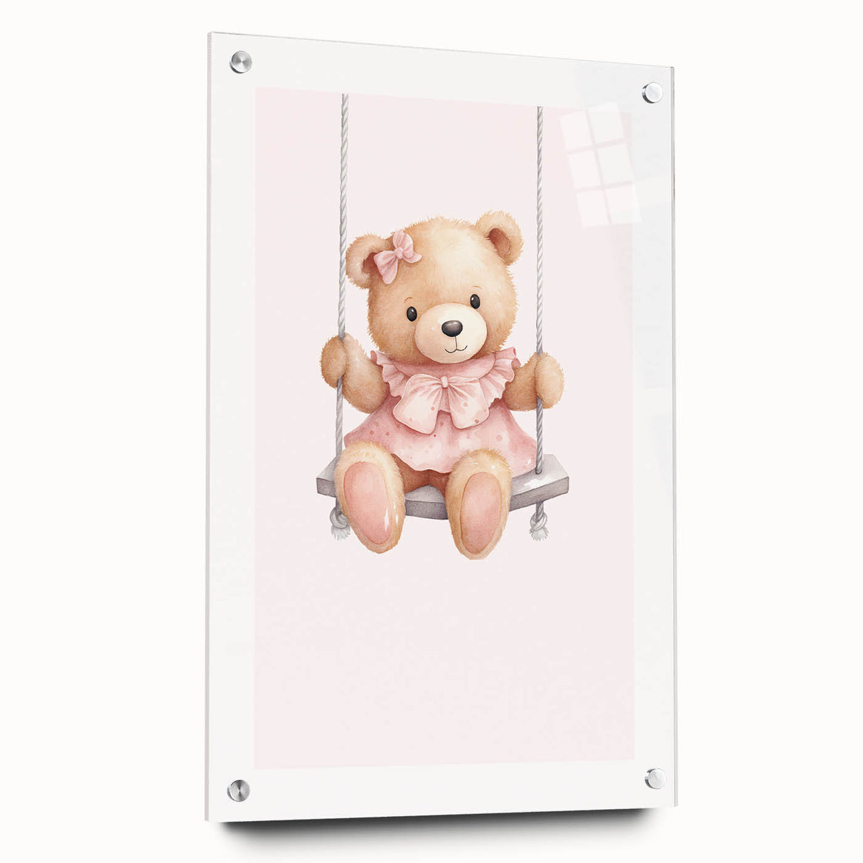 Teddy Bear on Swing Print - Girls Bedroom Nursery Wall Art