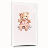 Teddy Bear on Swing Print - Girls Bedroom Nursery Wall Art