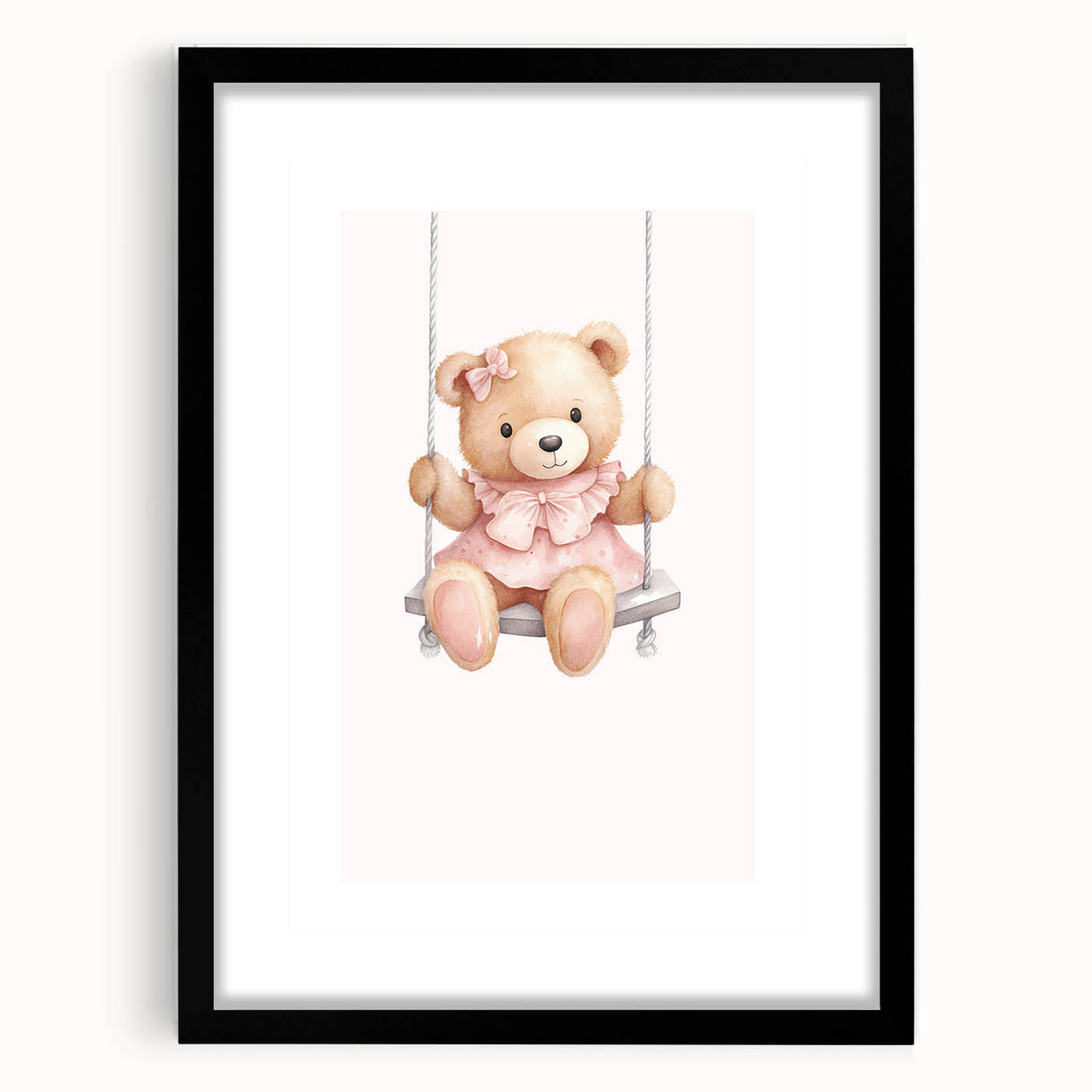 Teddy Bear on Swing Print - Girls Bedroom Nursery Wall Art