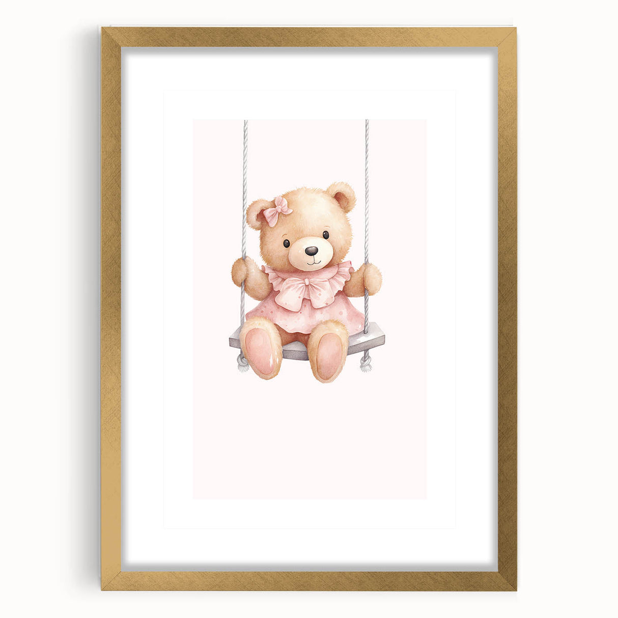 Teddy Bear on Swing Print - Girls Bedroom Nursery Wall Art