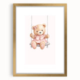 Teddy Bear on Swing Print - Girls Bedroom Nursery Wall Art