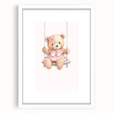 Teddy Bear on Swing Print - Girls Bedroom Nursery Wall Art