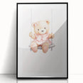 Teddy Bear on Swing Print - Girls Bedroom Nursery Wall Art