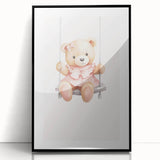 Teddy Bear on Swing Print - Girls Bedroom Nursery Wall Art