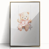 Teddy Bear on Swing Print - Girls Bedroom Nursery Wall Art