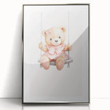 Teddy Bear on Swing Print - Girls Bedroom Nursery Wall Art