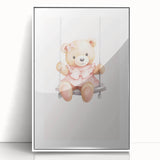 Teddy Bear on Swing Print - Girls Bedroom Nursery Wall Art