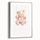 Teddy Bear on Swing Print - Girls Bedroom Nursery Wall Art