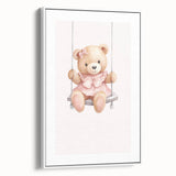 Teddy Bear on Swing Print - Girls Bedroom Nursery Wall Art