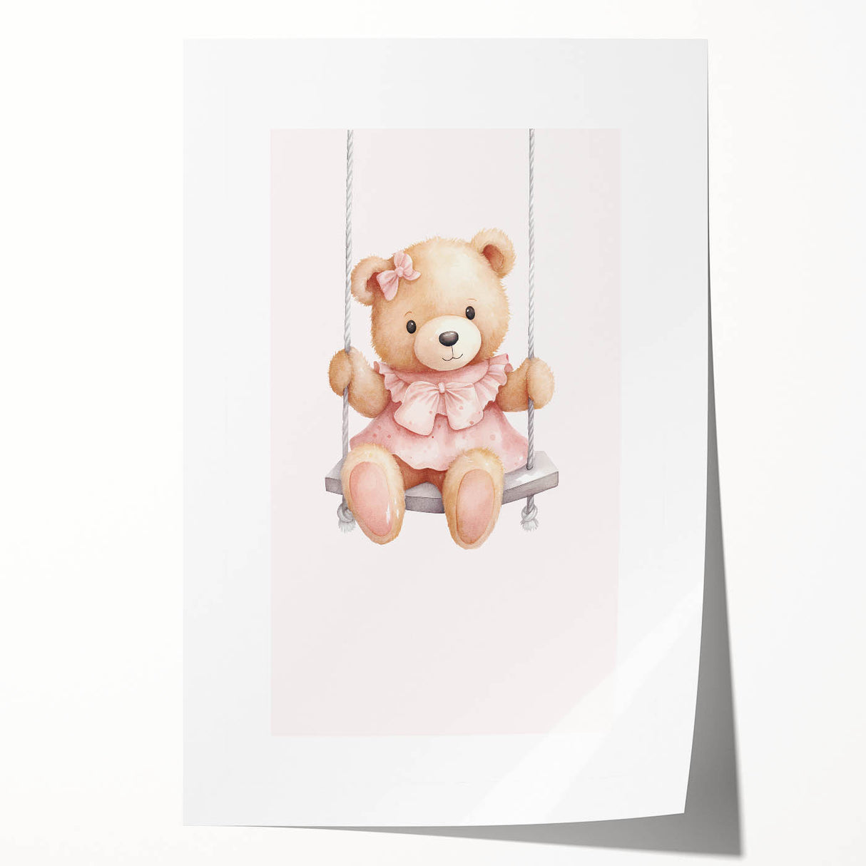Teddy Bear on Swing Print - Girls Bedroom Nursery Wall Art