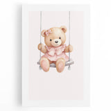 Teddy Bear on Swing Print - Girls Bedroom Nursery Wall Art