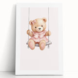 Teddy Bear on Swing Print - Girls Bedroom Nursery Wall Art