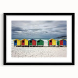 Black-framed landscape art depicting serene beaches, featuring a white mat for added elegance, ideal for home decor and coastal-themed interiors.