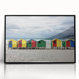 Framed acrylic artwork depicting a serene beach landscape, showcasing vibrant colors and tranquil waves, ideal for enhancing coastal-themed decor.