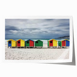 Vibrant rolled print showcasing a serene beach landscape with turquoise waters and soft sands, elegantly packaged in a protective cardboard tube for safe shipping. Perfect for home decor enthusiasts seeking a tranquil coastal vibe.