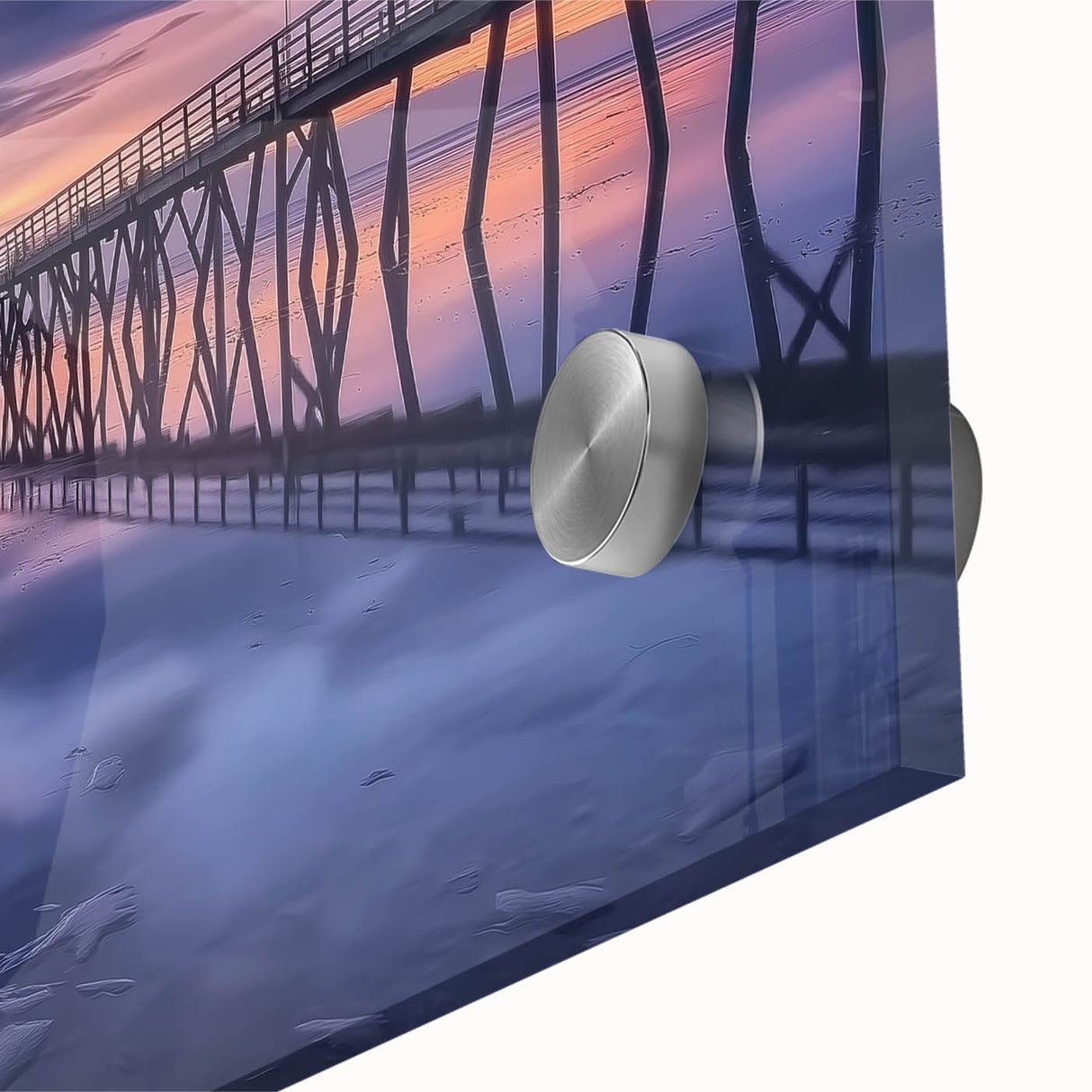 Close-up of a landscape bridge design made from acrylic glass, showcasing vibrant colors and intricate details, perfect for modern home decor.