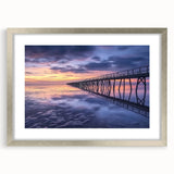 Silver landscape bridge frame with a white mat, showcasing a modern design in a front view. Perfect for enhancing home decor or gallery displays.