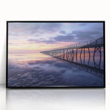 Framed acrylic artwork showcasing a stunning landscape bridge scene with vibrant colors, set against a black background, ideal for modern home decor.