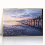 Framed acrylic artwork depicting a serene landscape bridge with gold accents, showcasing vibrant colors and intricate details, perfect for enhancing home decor.