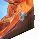 Close-up of vibrant acrylic landscape artwork depicting colorful canyons, showcasing intricate textures and vivid colors, perfect for home decor.