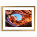 Elegant gold-framed landscape art print showcasing vibrant canyons, featuring a white mat for a polished look, ideal for home decor or office wall. Perfect for nature enthusiasts seeking stylish interior accents.