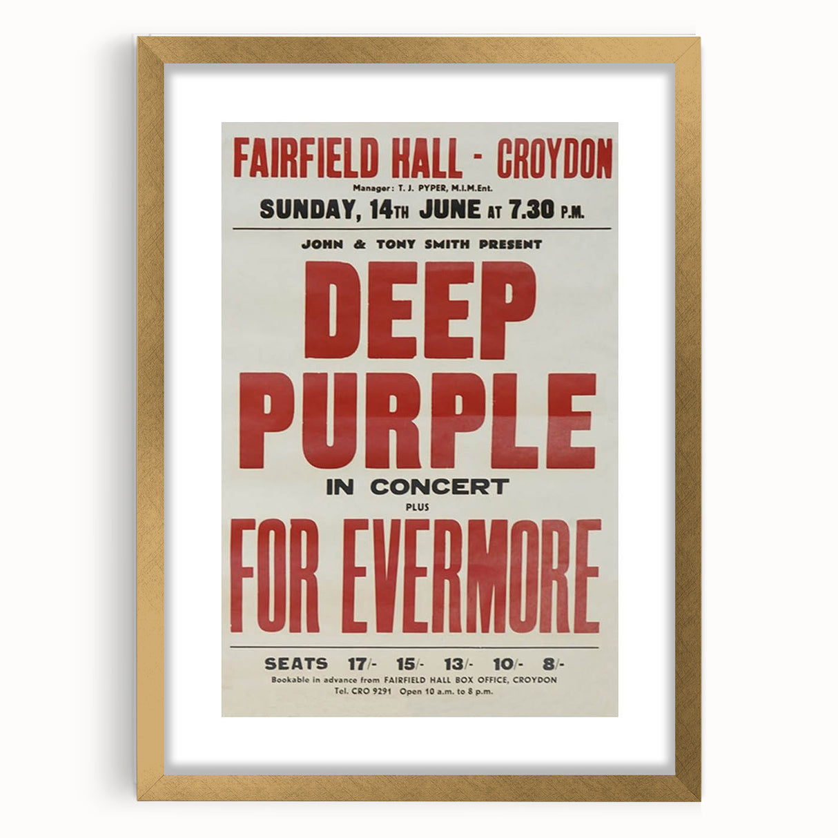 Deep Purple Concert Retro Poster - Vintage Fairfield Hall Art