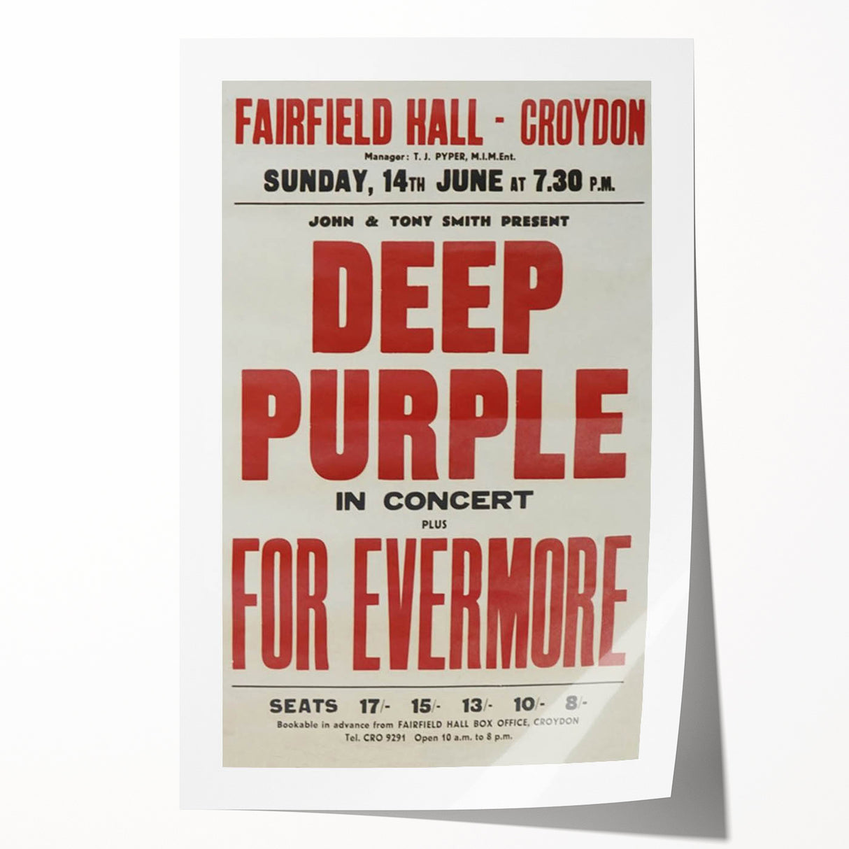 Deep Purple Concert Retro Poster - Vintage Fairfield Hall Art