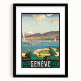 Vintage Geneva Travel Poster - Swiss Lake & Mountains Art Print