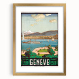 Vintage Geneva Travel Poster - Swiss Lake & Mountains Art Print