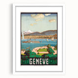 Vintage Geneva Travel Poster - Swiss Lake & Mountains Art Print