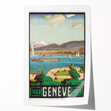 Vintage Geneva Travel Poster - Swiss Lake & Mountains Art Print