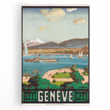 Vintage Geneva Travel Poster - Swiss Lake & Mountains Art Print