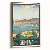 Vintage Geneva Travel Poster - Swiss Lake & Mountains Art Print