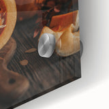 Large abstract wall art featuring swirling autumnal hues on acrylic glass, ideal for dining room ambiance.