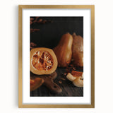 Extra large abstract art print featuring textured fall colors in a gold frame, ideal for living room decor.