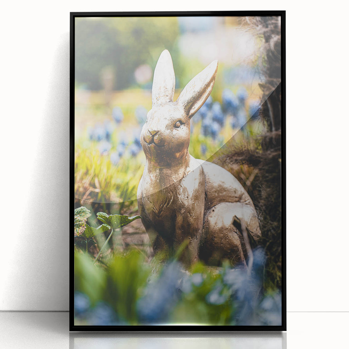 Large abstract wall art featuring spring-themed colors in green and pink, framed in black acrylic.