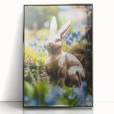 Mid-century modernist art depicting spring season in acrylic, with pastel colors, framed in silver.