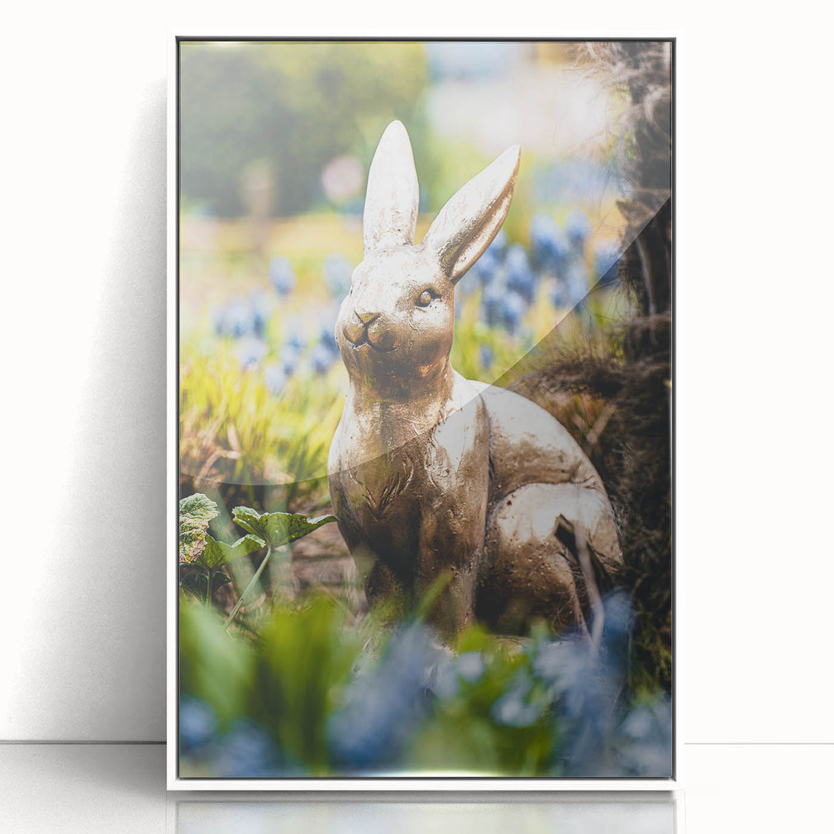 Art deco poster depicting spring season with soft pastel colors on white framed acrylic, suitable for nursery wall art.