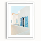 Abstract art print featuring warm summer tones on a white framed canvas, ideal for dining room decor.